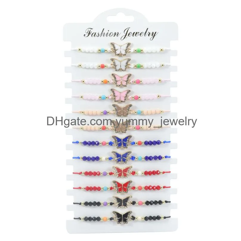 summer 12pc/set colorful butterfly girl hand act the role of bracelet party girls boys adjustable braided bracelet set