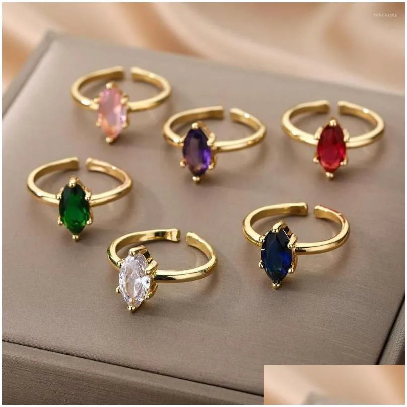 cluster rings multicolor diamond zircon for women stainless steel adjustable gold plated cz finger ring female engagement jewelry gift