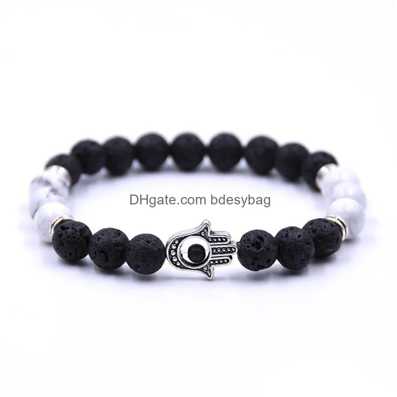 many color natural stone fatima hamsa hand men bracelet black matte lava stone chakra energy bracelet summer jewelry