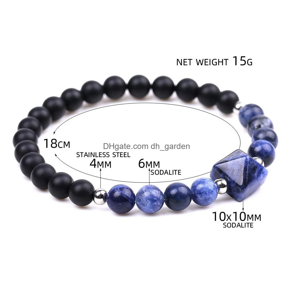 6mm matte agate healing crystal pyramid beads strands bracelets for women men feng shui reiki positive energy gemstone metaphysical bangle chakra orgone