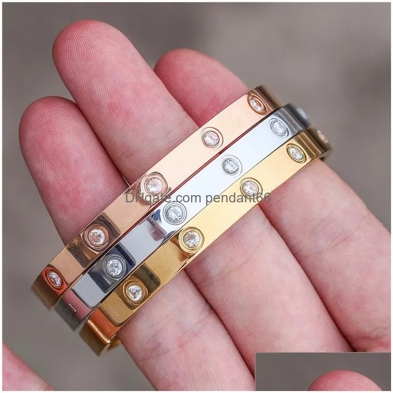 chain bracelet clover bracelets men love bangle jewelry woman with rose gold plated silver titanium steel zircon 6mm width cuff bracelet bangles for women