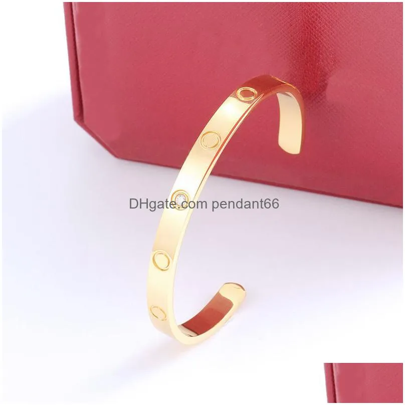 bangle bracelet ctype opening simple love designer bangles women men couple fashion 4diamonds screw bracelets top quality wedding party day valentine