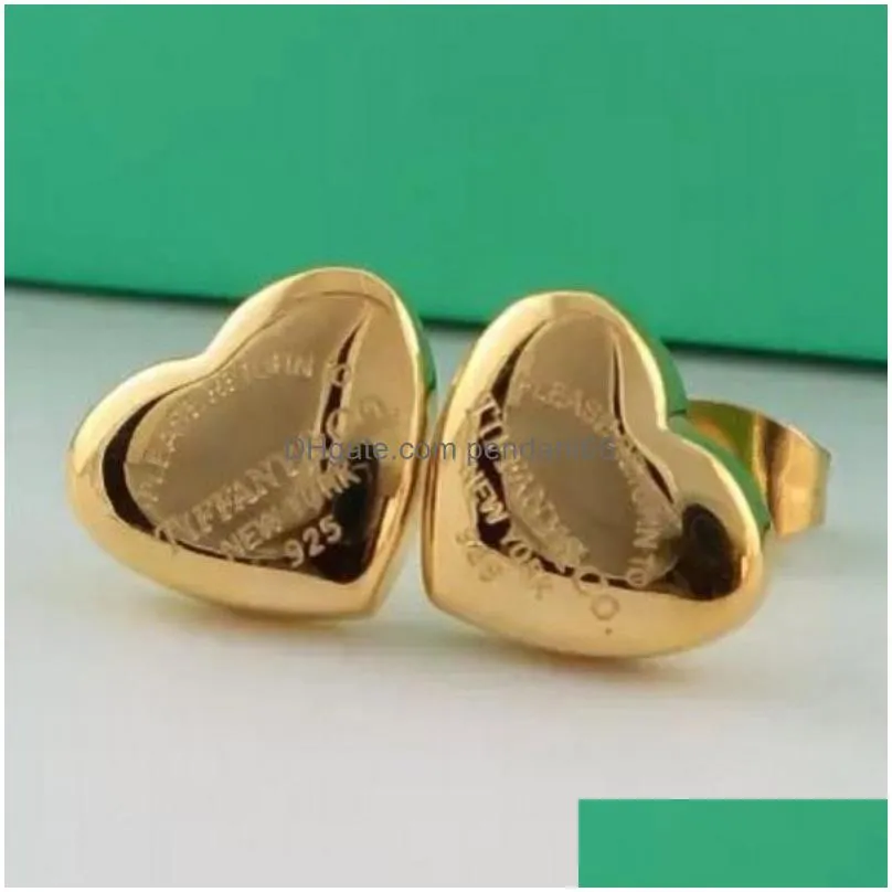 luxury designer earings forever love heart earrings brand stainless steel stud rose gold 925 silver women valentines wedding jewelry gift studs hight