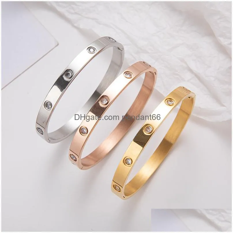 chain bracelet clover bracelets men love bangle jewelry woman with rose gold plated silver titanium steel zircon 6mm width cuff bracelet bangles for women
