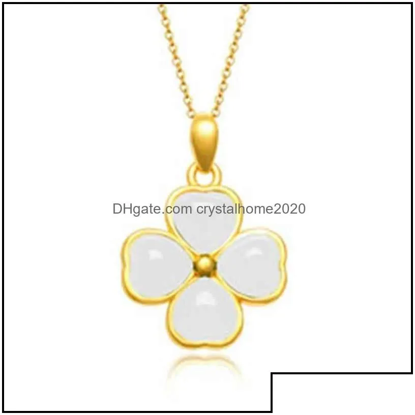 pendant necklaces green white jade necklace four leaf clover flower bamboo joint shape for women girls drop delivery jewelry pendants