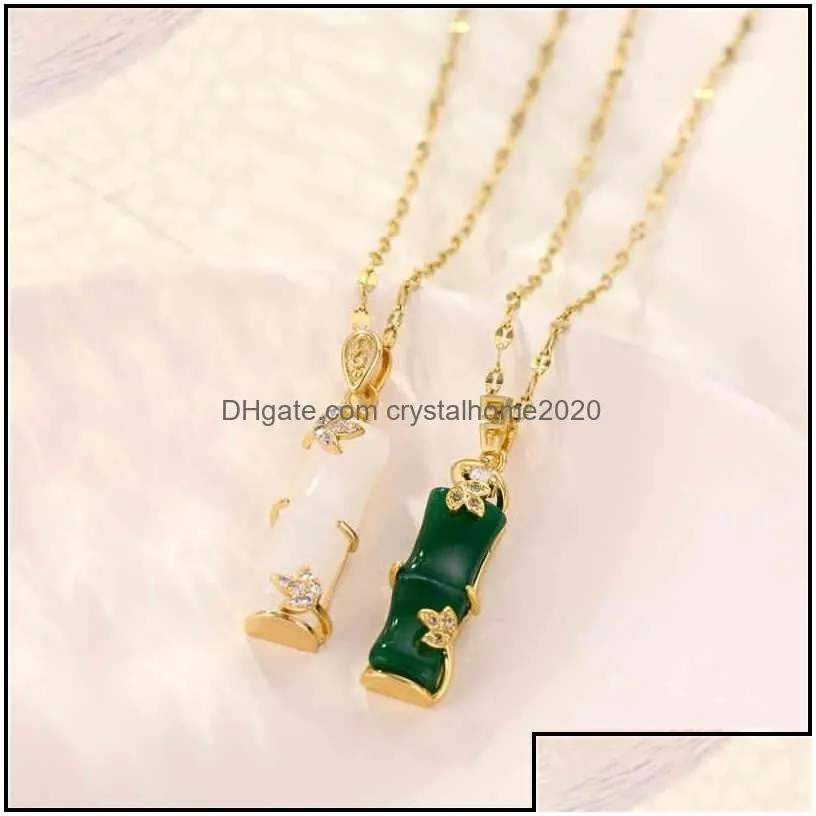 pendant necklaces green white jade necklace four leaf clover flower bamboo joint shape for women girls drop delivery jewelry pendants