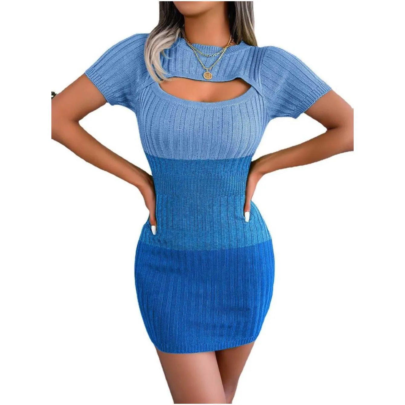 women knitted dresses spring/summer 2023 sexy hollow out gradient waist wrapped hip skirt casual