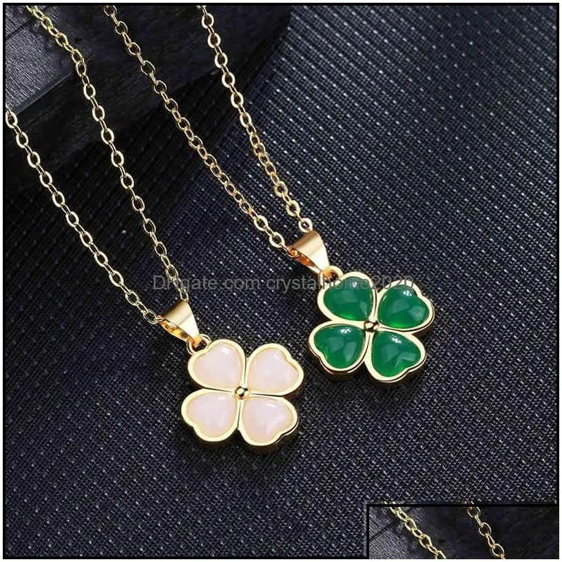 pendant necklaces green white jade necklace four leaf clover flower bamboo joint shape for women girls drop delivery jewelry pendants