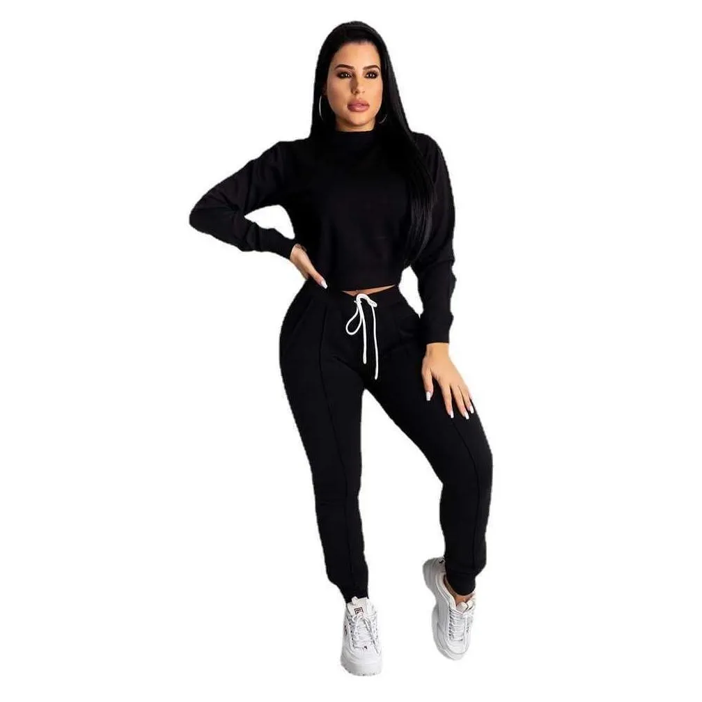 designers women clothes 2021 fashion casual sports solid color long sleeve pants set