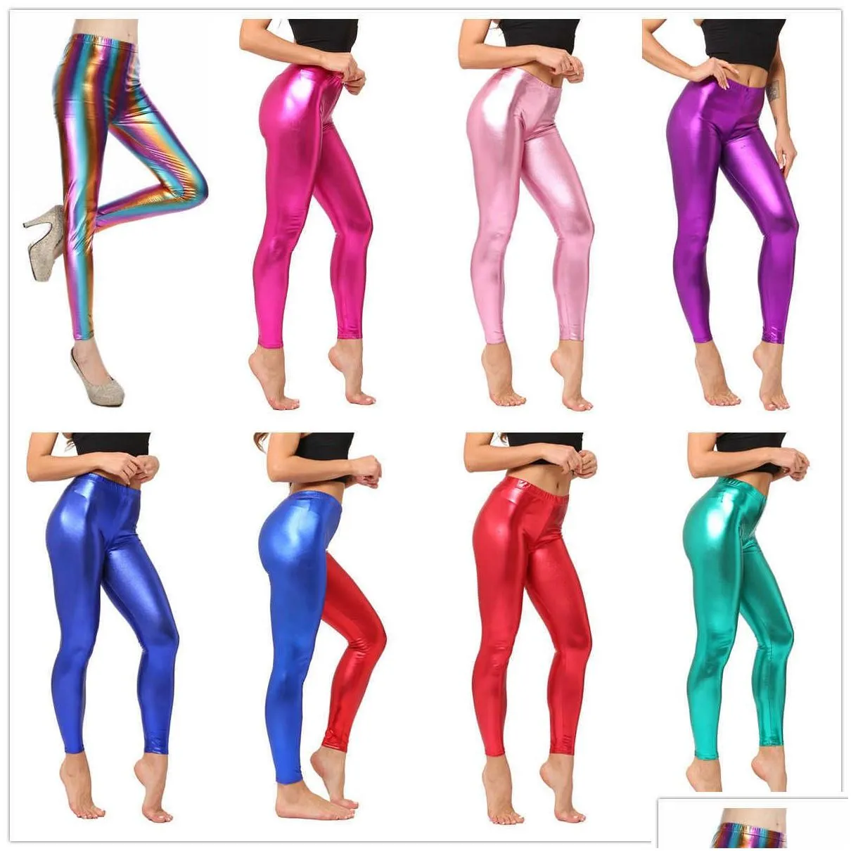 women bronzed imitation leather multi size leggings candy colored nightclubs thin leather ladies slim pants not easy to fade nine point