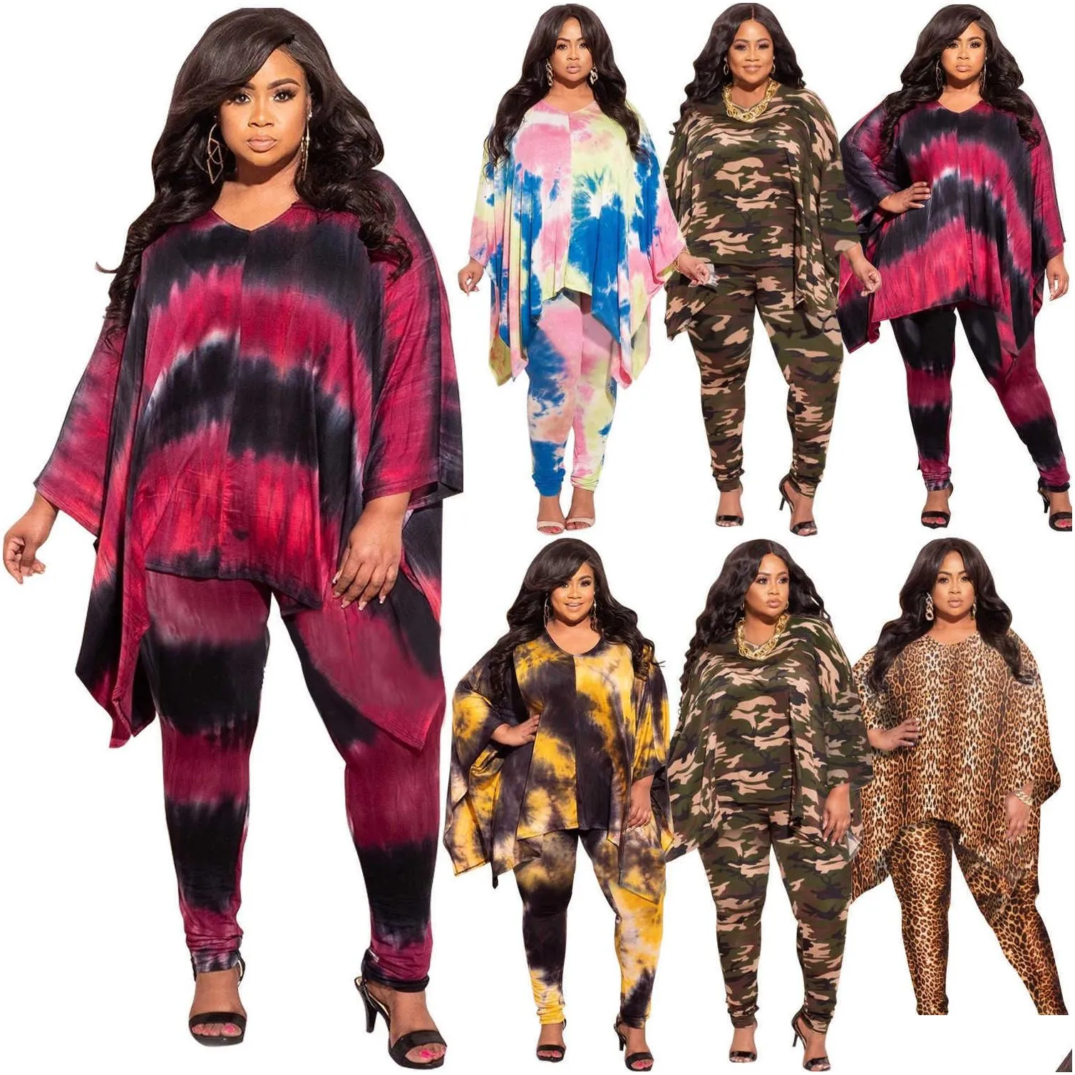 designers women clothes 2021 leopard print fashion tie dyeing casual two piece set