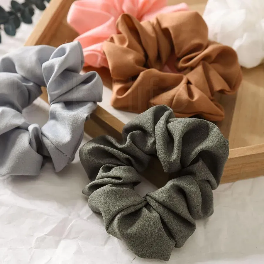 Women Girls Solid Chiffon Scrunchies Elastic Ring Hair Ties Accessories Ponytail Holder Hairbands Rubber Band Scrunchies e0420