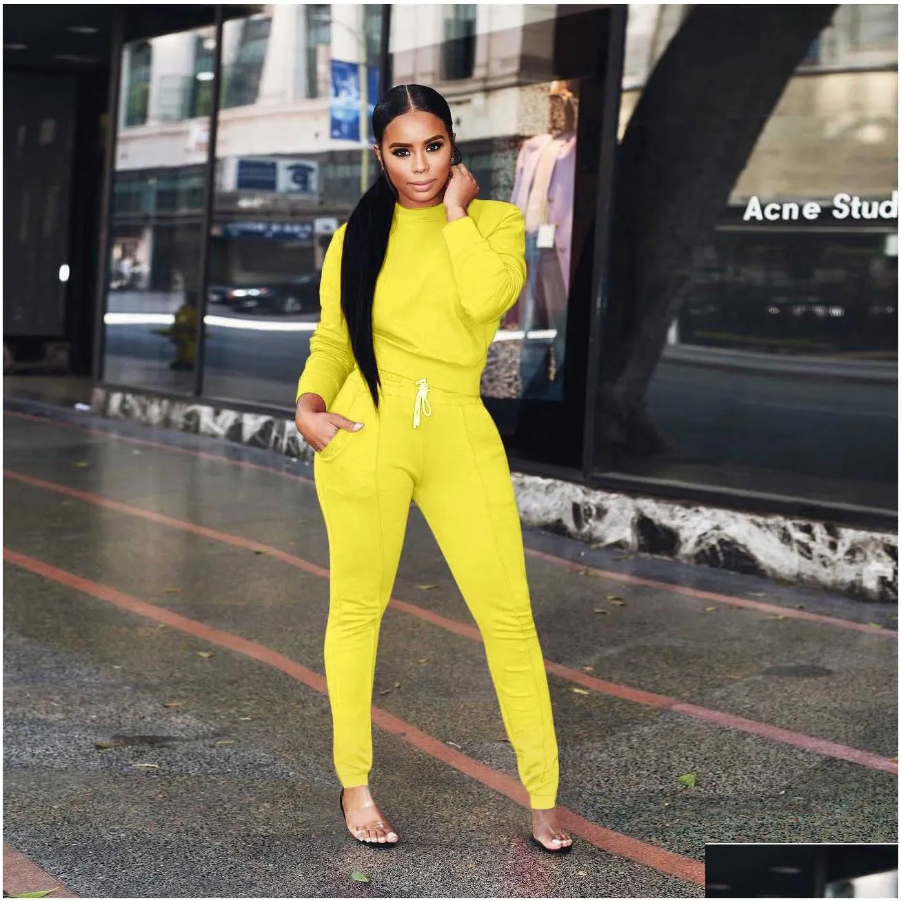 designers women clothes 2021 fashion casual sports solid color long sleeve pants set