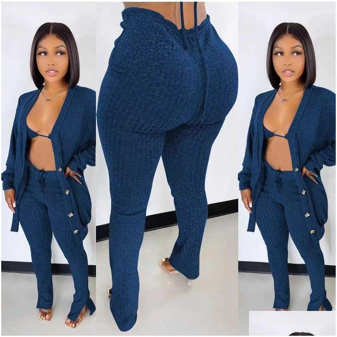 designers women clothes pants 2021 autumn and winter fashion wool coat knotted tight split underwear three piece suit