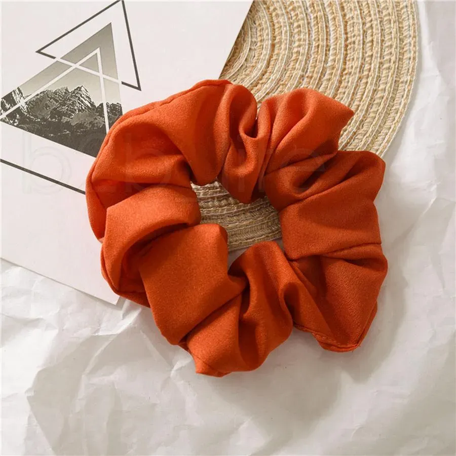 Women Girls Solid Chiffon Scrunchies Elastic Ring Hair Ties Accessories Ponytail Holder Hairbands Rubber Band Scrunchies e0420