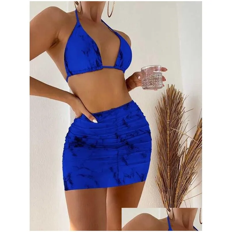 women 2023 swimsuit wind stone three piece set bikini bottoms short skirt split swimsuit bikini beach cover dresses