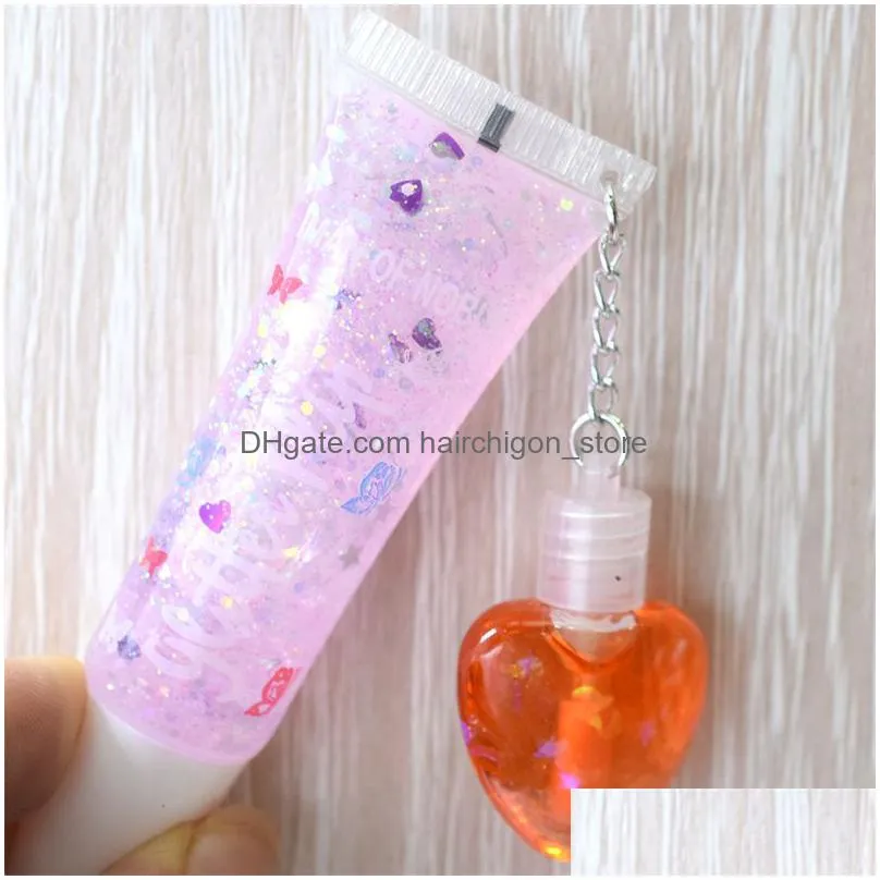 transparent lip plumper oil colorless sexy glitter liquid lips gloss waterproof moisturizing women clear cute lipgloss with pendant