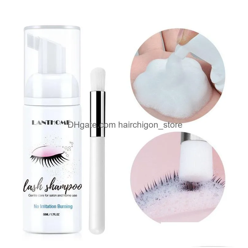 50ml professional eyelash eye lashes foam cleaner pump design individual eyelash extension shampoo remover with brush