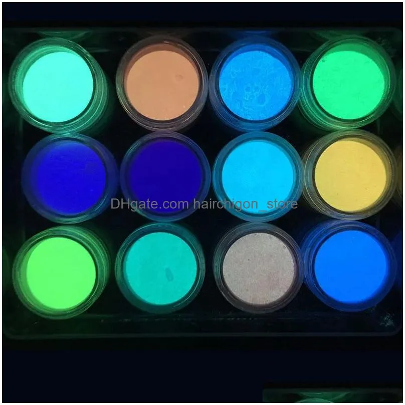 6 colors glow in the dark nail powder sculpture acrylic crystal neon florescent dipping luminous powder 6pcs/set