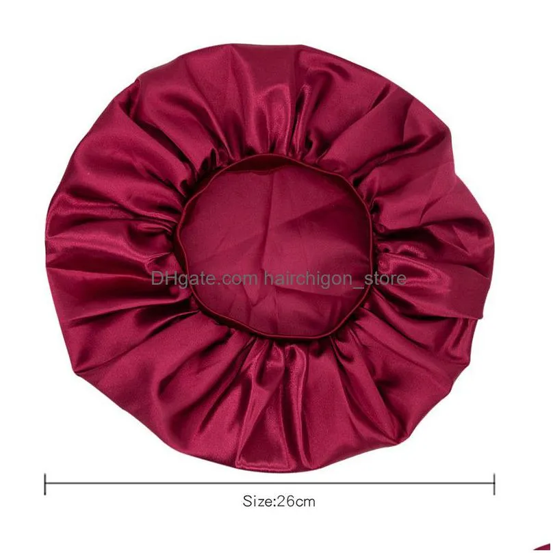 adjust solid satin bonnet hair styling cap long hair care women night sleep hat silk head wrap shower cap hair accessories