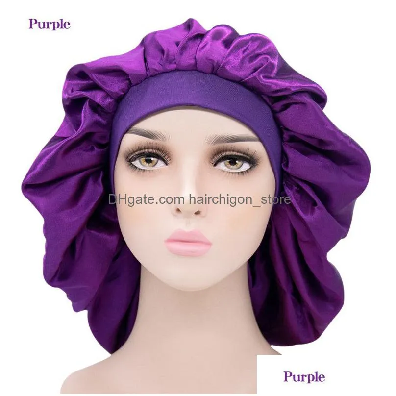 adjust solid satin bonnet hair styling cap long hair care women night sleep hat silk head wrap shower cap hair accessories