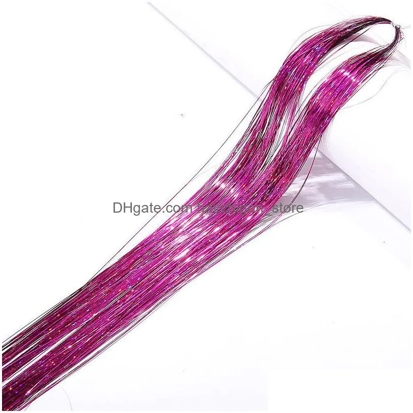 90cm length sparkle shiny hair tinsel rainbow silk hairs extensions dazzles women hippie for braiding headdress