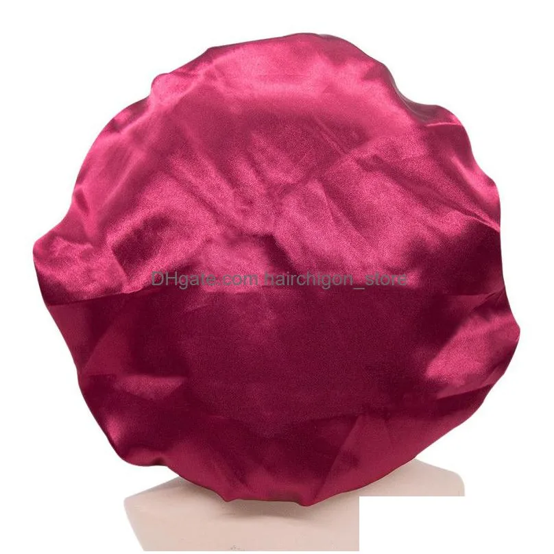 adjust solid satin bonnet hair styling cap long hair care women night sleep hat silk head wrap shower cap hair accessories