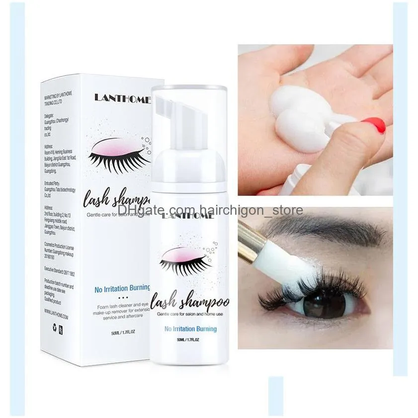 50ml professional eyelash eye lashes foam cleaner pump design individual eyelash extension shampoo remover with brush