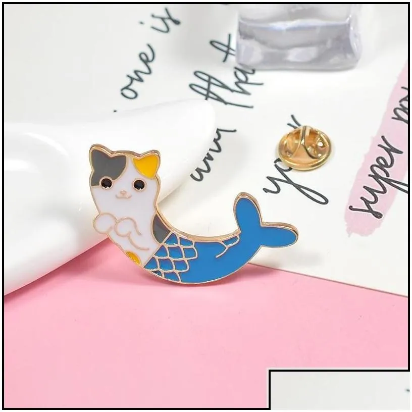 pins brooches jewelry pins brooches unisex cat head mermaid tail lapel hat pin tie tack enamel brooch 625 h1 drop delivery dhxsv