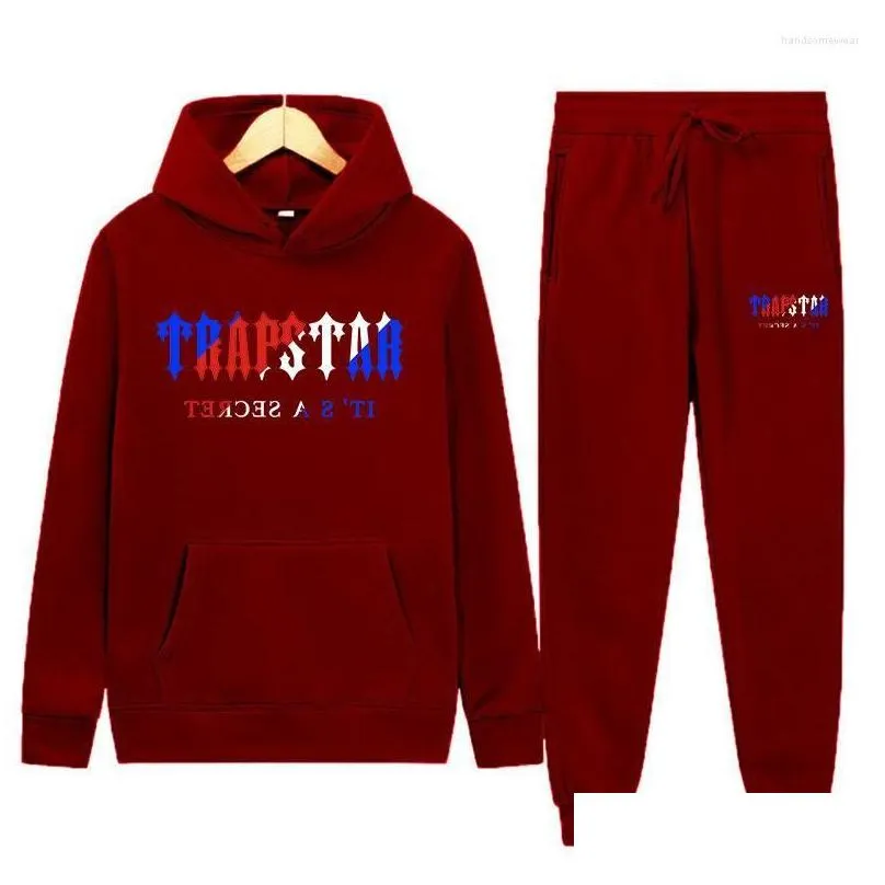 designer tracksuit trapstar brand printed sportswear men winter clothing warm two pieces set loose hoodie sweatshirt pants