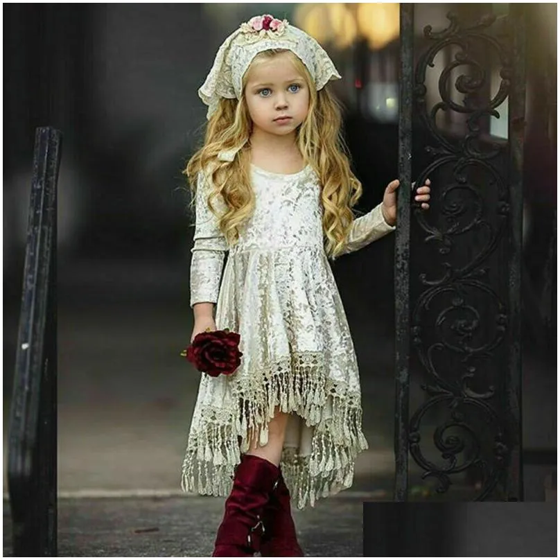girls dresses princess baby flower girls dress long sleeve velvet tassel party sliver fashion gowns 20211