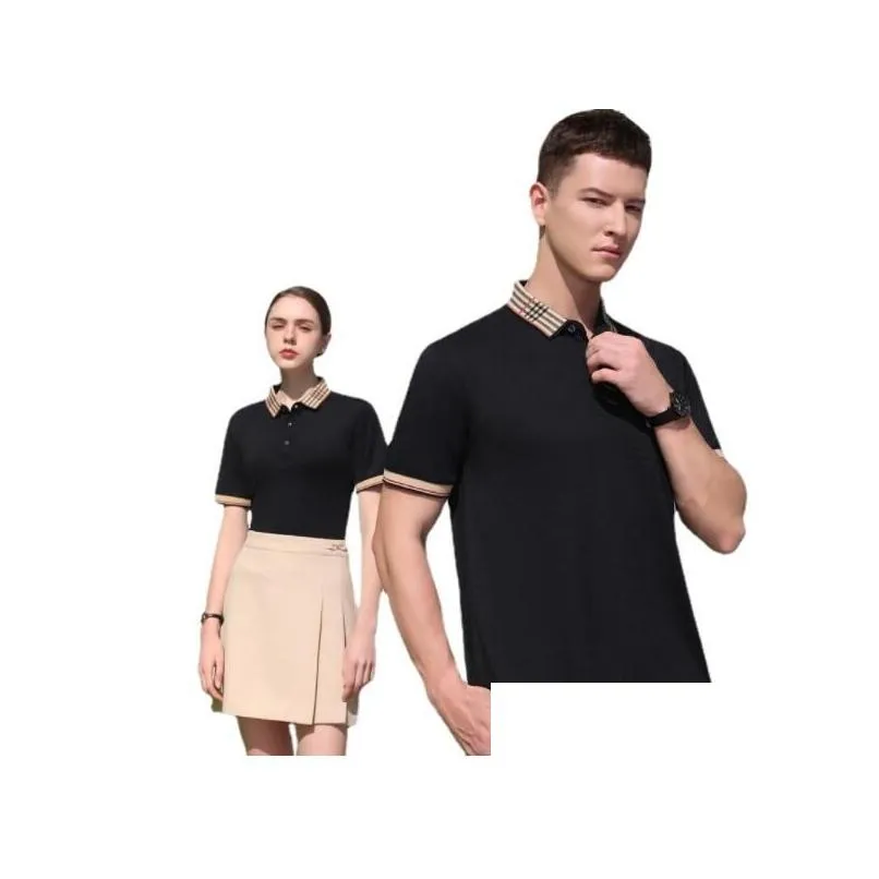 new solid polo shirt luxury brand clothing bulberry womens casual check lapel polo short sleeves fit slim man polo shirt button collar lovers tops
