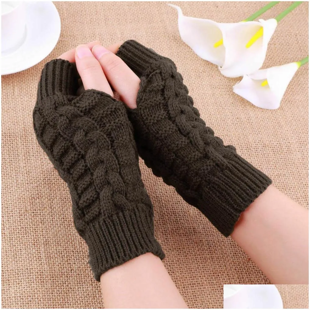half finger gloves for women winter soft warm wool knitting arm gloves soft warm mittens handschoenen uni fy3894