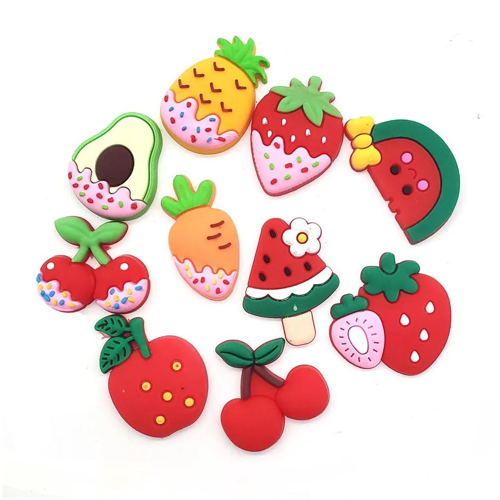 other cute cartoon food fruits shoe charms for corc sandals pvc material garden accessories party birthday gifts drop delivery otnt5