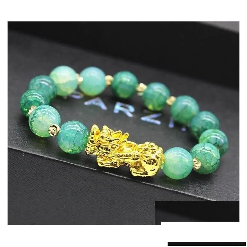 beaded natural stone feng shui strands bracelets pixiu wealth luck chinese pi yao dragon charm elastic amet bracelet for men women d