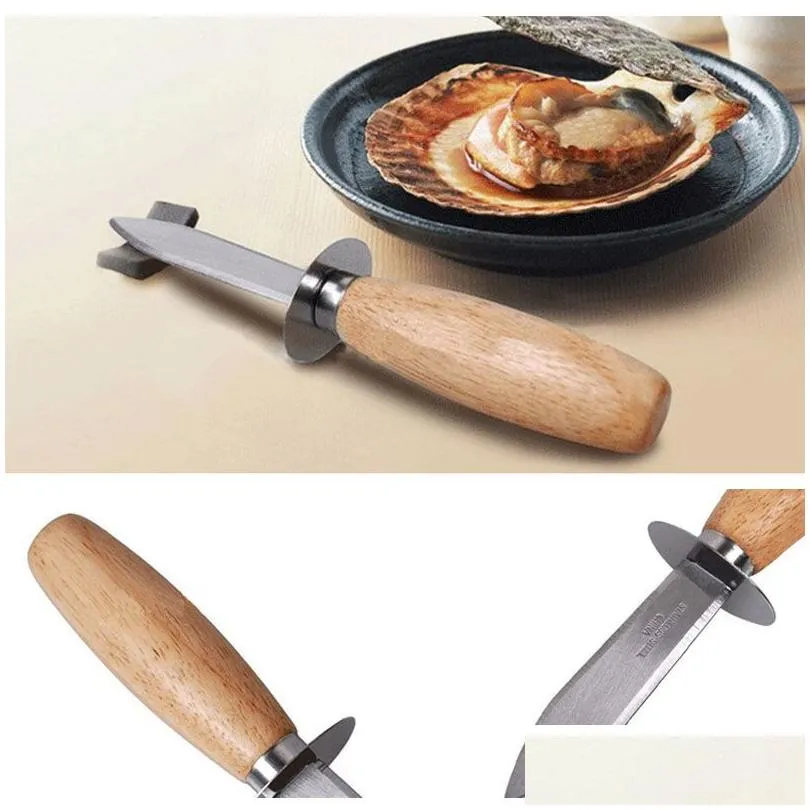 stainless steel oyster knife wood handle oysters shucking knives kitchen seafood sharpedged shell opener scallops shells openers bh2018