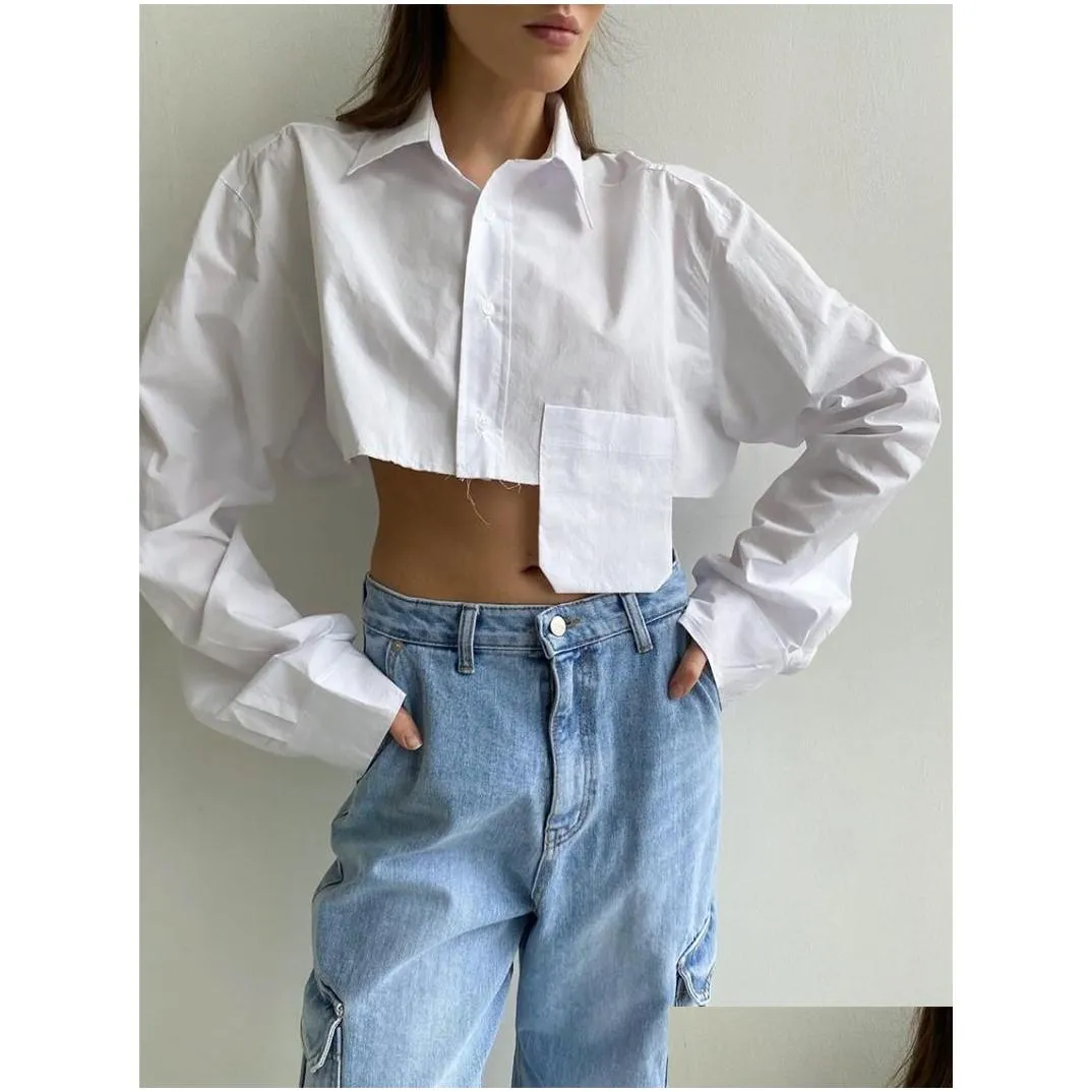 womens blouses womens shirts y2k clothes for women solid shirt single breasted lapels irregular hem cropped tops and pretty blusa