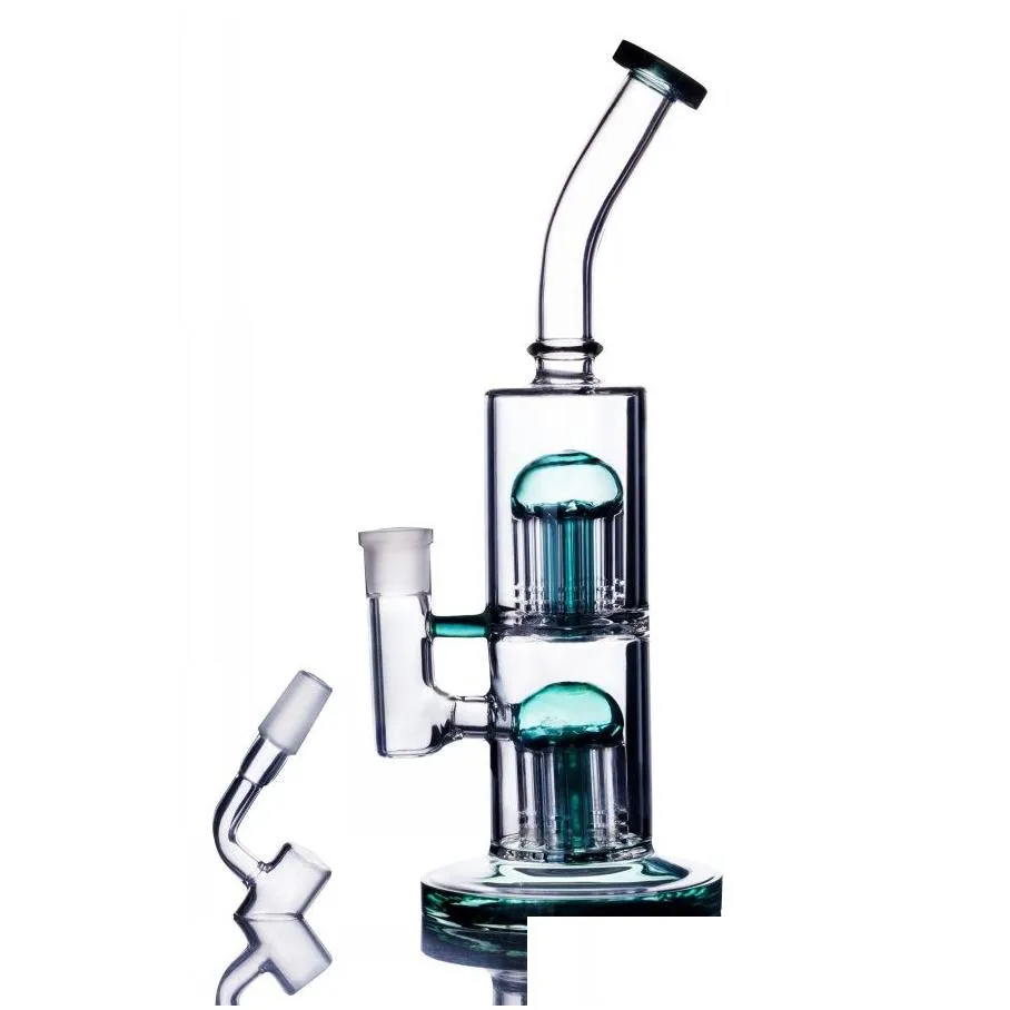 unique bong hookahs function water pipes double arm tree perc recycler dab rigs stereo matrix perc smoke pipe with 14mm banger