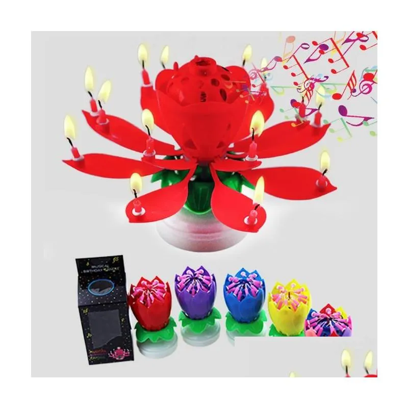 musical birthday candle magic lotus flower candles blossom rotating spin candle 14 small candles cake topper children chopsticks helper training led crown