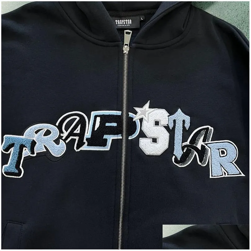 trapstar tracksuit men widcard zipblack /blue 1to1 quality embroidered sportswear suit colorful alphabet womens jogging pants eu sizes