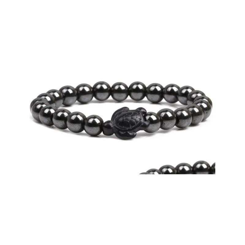 fashion strands natural stone volcanic stone black turquoise turtle agate adjusted bracelet elastic js345j