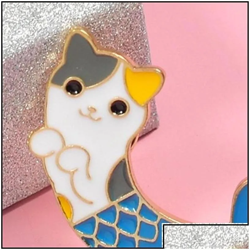 pins brooches jewelry pins brooches unisex cat head mermaid tail lapel hat pin tie tack enamel brooch 625 h1 drop delivery dhxsv
