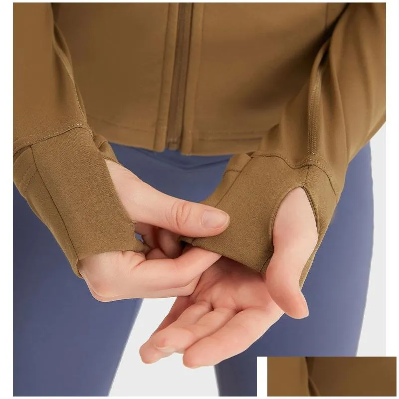 l211 waist length sports jackets yoga clothes cotton sweatshirts slim fit coat autumn winter cropped jacket with thumbholes