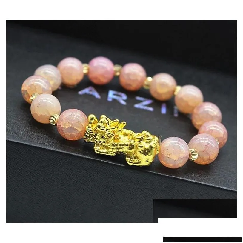 beaded natural stone feng shui strands bracelets pixiu wealth luck chinese pi yao dragon charm elastic amet bracelet for men women d