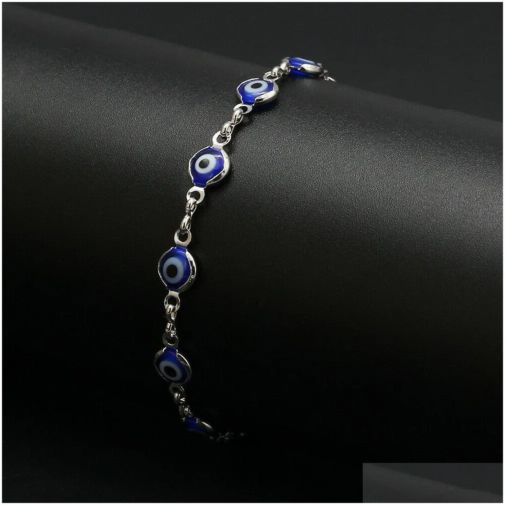 women dainty evil eye chain bracelet lovely blue eyes beads link chain bangle good luck protection enamel beaded turkish jewelry