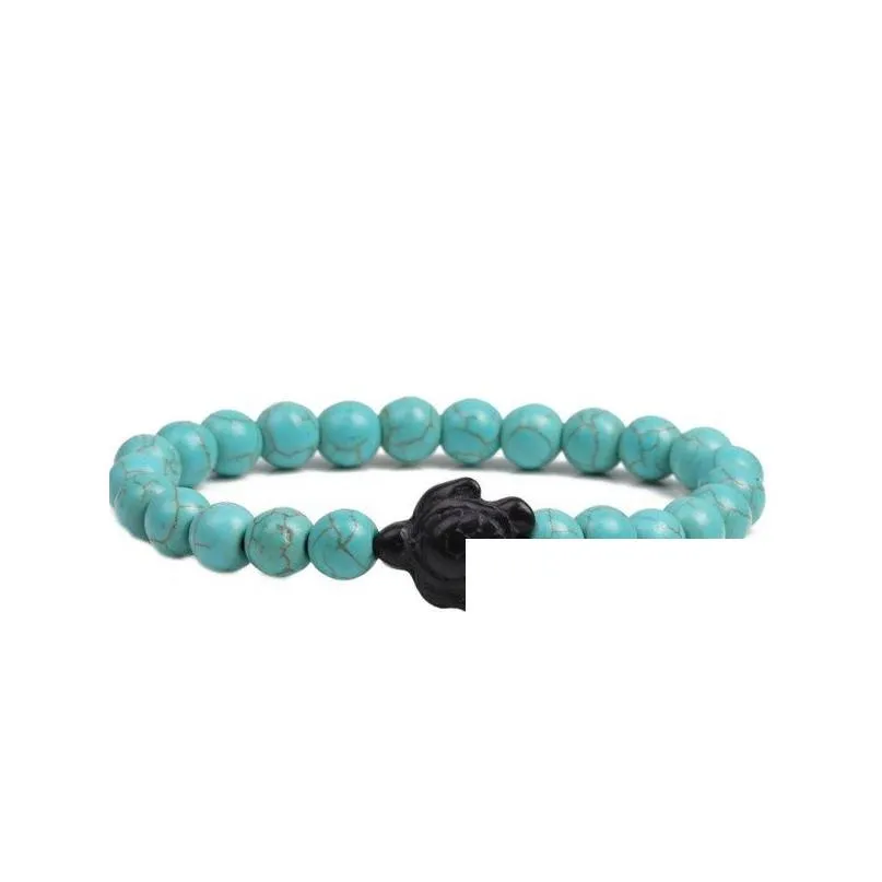 fashion strands natural stone volcanic stone black turquoise turtle agate adjusted bracelet elastic js345j