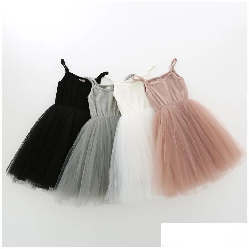 summer born kids baby girls sleeveless pure color tulle dresses for girls dresses 1-7yrs baby kids girls dress princess dress