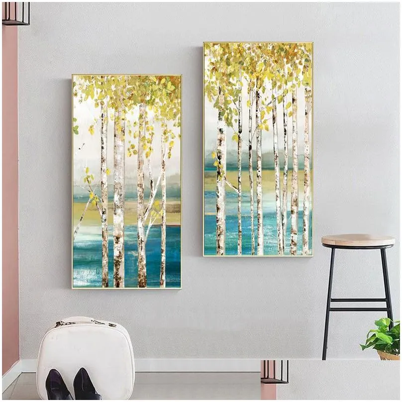 tree poster landscape wall art pictures for living room oil painting on canvas prints indoor decoration white birch home decor