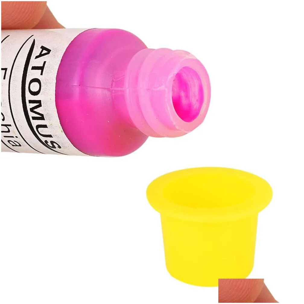 500pcs blue yellow plastic tattoo ink cups medium for permanent tattoo makeup eyebrow makeup pigment container caps disposable