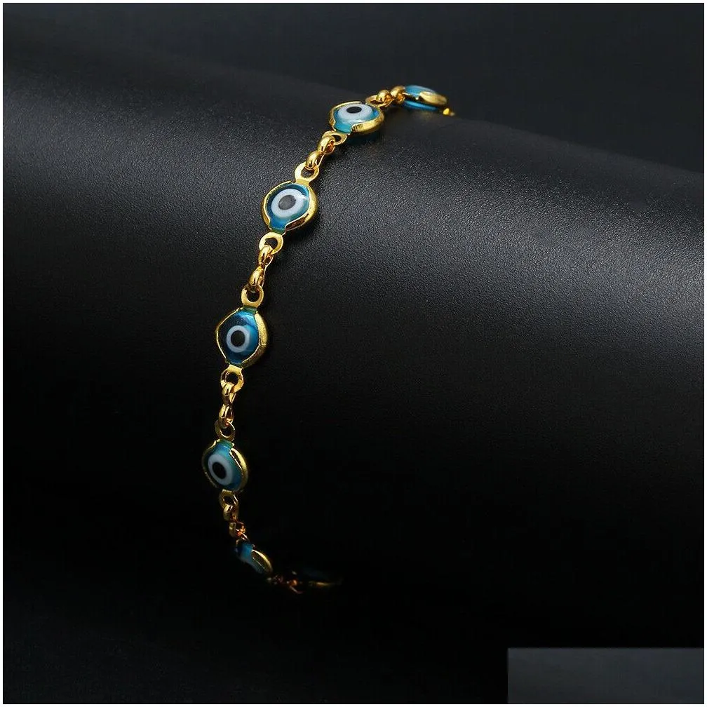 women dainty evil eye chain bracelet lovely blue eyes beads link chain bangle good luck protection enamel beaded turkish jewelry